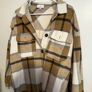 Plaid Utility Jacket in Tan and Cream
